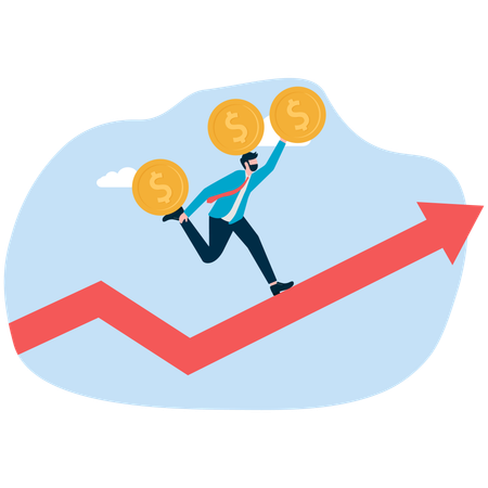 Hombre de negocios trabajando en ganancias de inversión  Ilustración