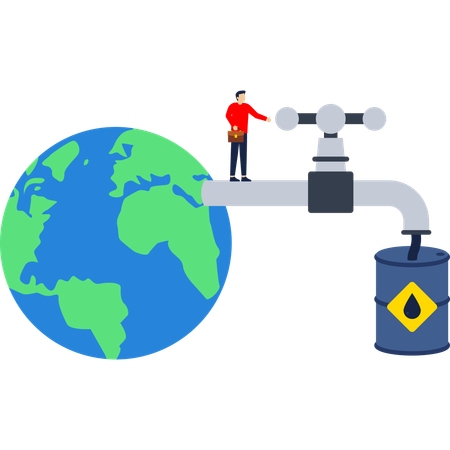 Empresario trabajando en inversión petrolera global  Ilustración