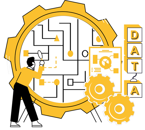 Hombre de negocios trabajando en investigación de datos  Ilustración