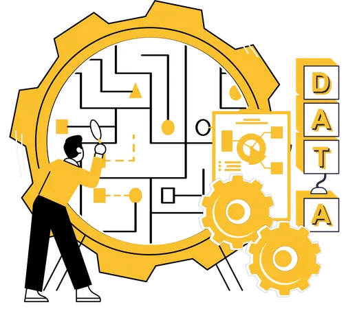 Hombre de negocios trabajando en investigación de datos  Ilustración