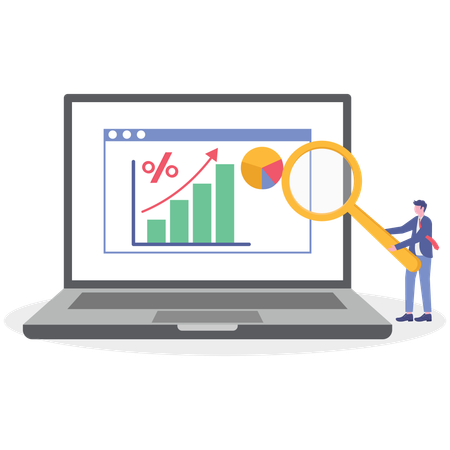 Empresario trabajando en investigación de mercado  Ilustración