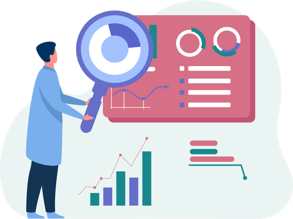 Hombre de negocios trabajando en una investigación empresarial  Ilustración