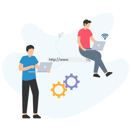 Hombre de negocios trabajando en investigación de SEO  Ilustración