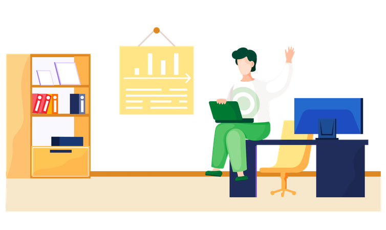Hombre de negocios trabajando en la computadora  Ilustración