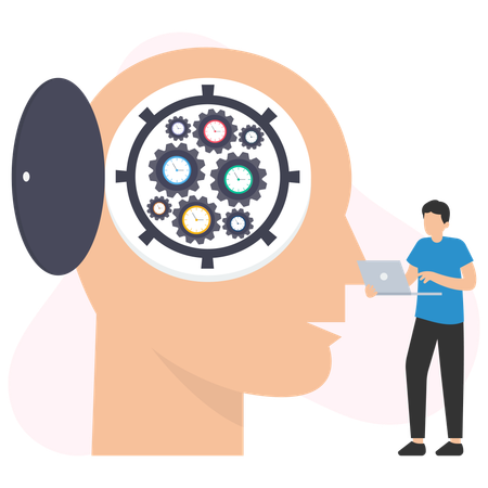 Hombre de negocios trabajando en la configuración del sistema  Ilustración
