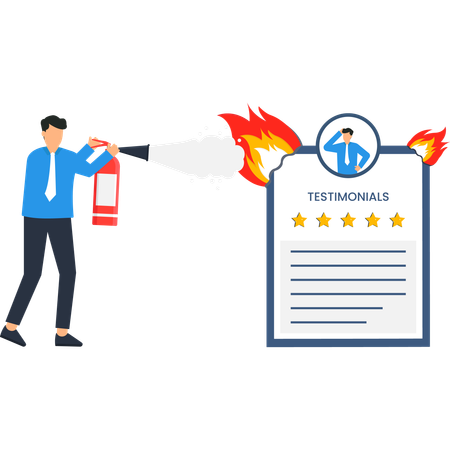 Empresario trabajando en la gestión de crisis de testimonios de clientes  Ilustración