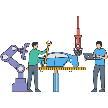 Hombre de negocios trabajando en la industria manufacturera  Ilustración