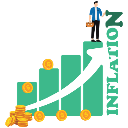 Empresario trabajando en la inflación empresarial  Illustration