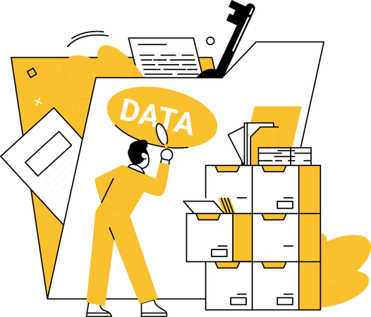 Empresario trabajando en la recopilación de datos  Ilustración