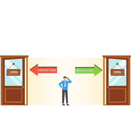 Hombre de negocios trabajando en la toma de decisiones  Ilustración
