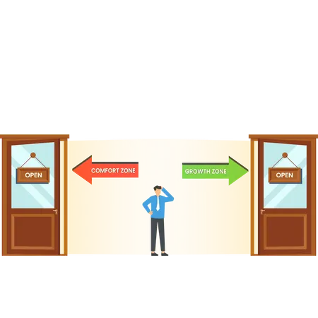 Hombre de negocios trabajando en la toma de decisiones  Ilustración