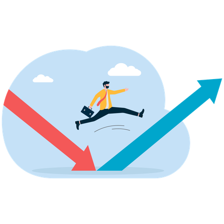 Empresario trabajando en volatilidad económica  Ilustración