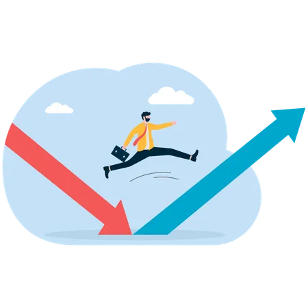 Empresario trabajando en volatilidad económica  Ilustración