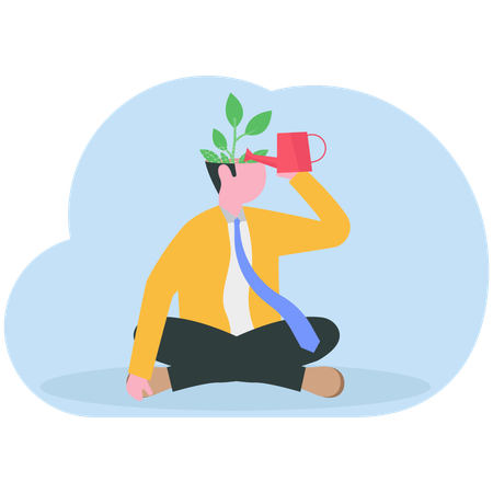 Empresario trabajando en una mentalidad de crecimiento  Ilustración