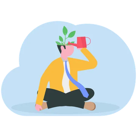 Empresario trabajando en una mentalidad de crecimiento  Ilustración
