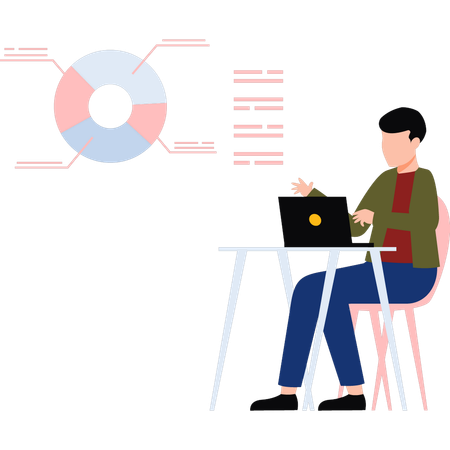 Empresario trabajando en un gráfico de negocios en una computadora portátil  Ilustración