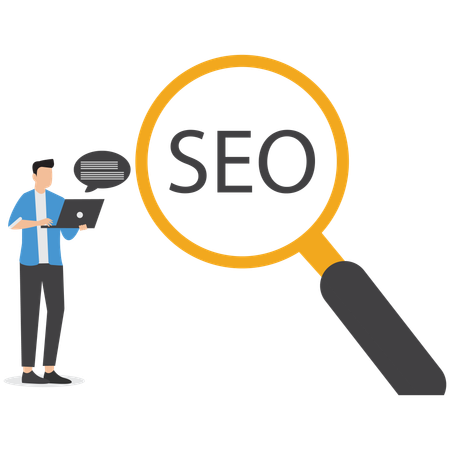 Empresario trabajando en optimización de motores de búsqueda  Illustration