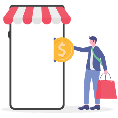 Empresario trabajando en pago electrónico  Illustration