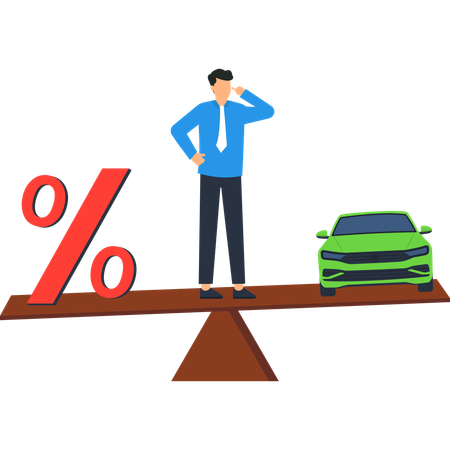 Hombre de negocios trabajando en la tasa de interés del préstamo de automóvil  Ilustración