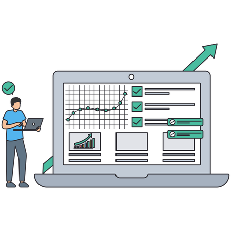 Hombre de negocios trabajando en la tendencia del mercado  Ilustración