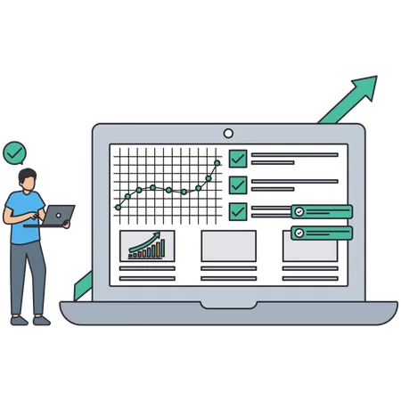 Hombre de negocios trabajando en la tendencia del mercado  Ilustración