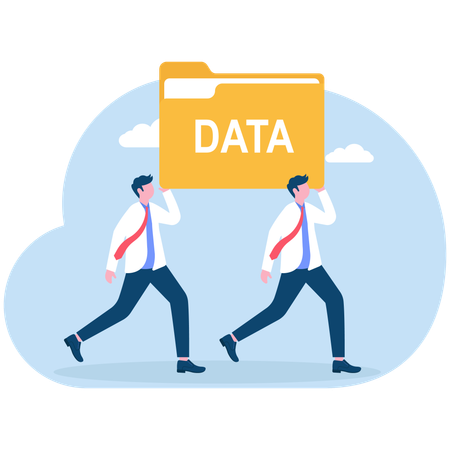 Hombre de negocios trabajando en transferencia de datos  Ilustración