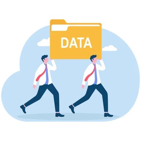 Hombre de negocios trabajando en transferencia de datos  Ilustración