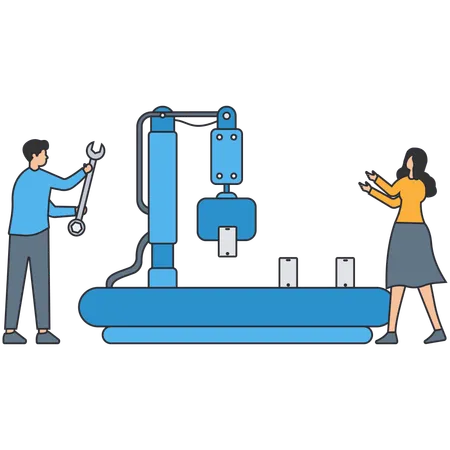 Hombre de negocios trabajando en la protección de dispositivos  Ilustración