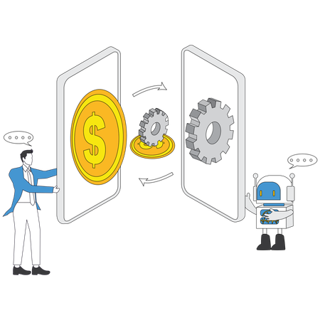 Hombre de negocios trabajando en la configuración de IA  Ilustración