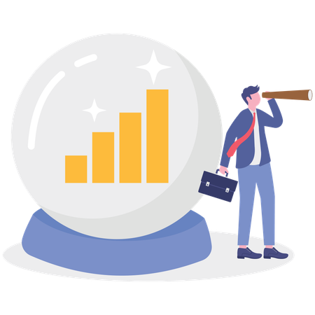 Hombre de negocios trabajando en la predicción empresarial  Ilustración