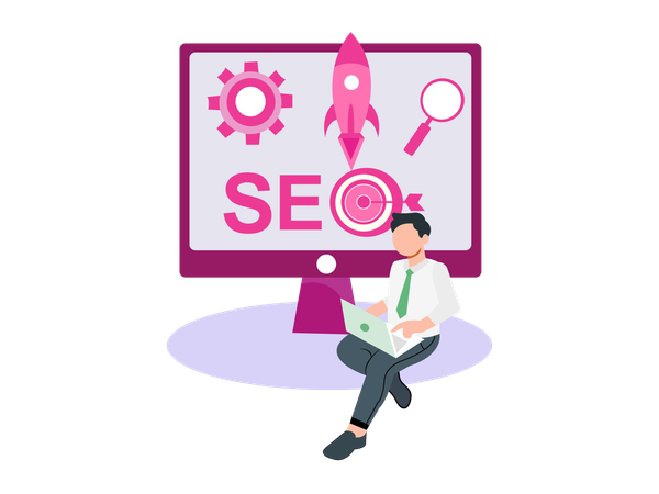 Empresario trabajando en una auditoría SEO  Ilustración