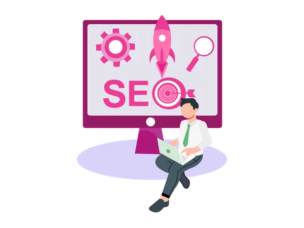 Empresario trabajando en una auditoría SEO  Ilustración