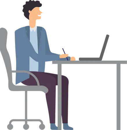 Empresario trabajando en la computadora portátil  Ilustración