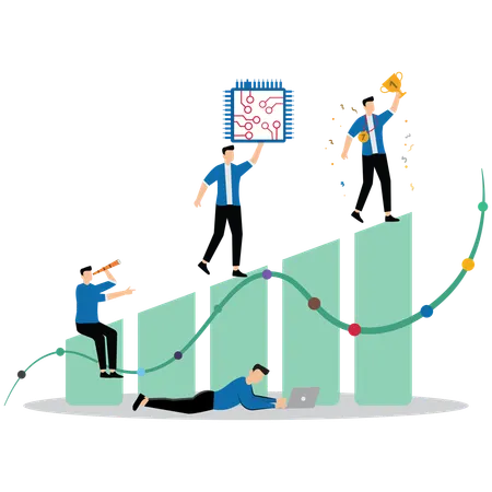 Hombre de negocios trabajando en una fábrica de robots de la industria empresarial.  Illustration