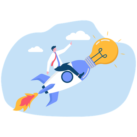 Hombre de negocios trabajando en una idea de startup  Ilustración