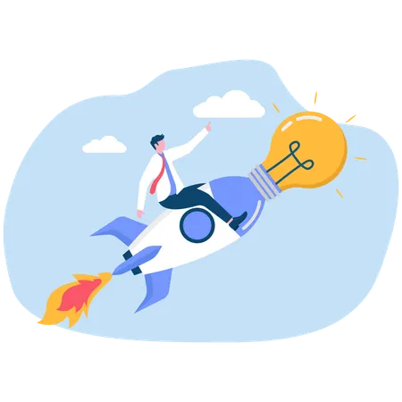 Hombre de negocios trabajando en una idea de startup  Ilustración