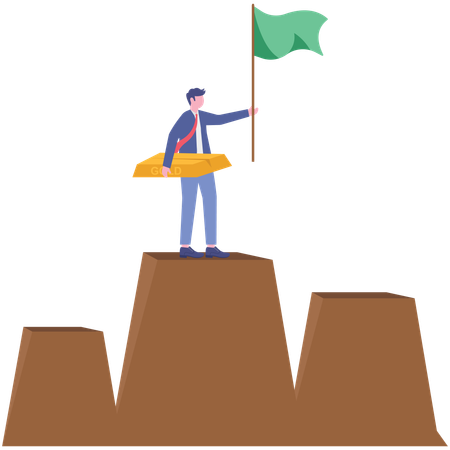 Empresario trabajando en inversión en oro  Ilustración