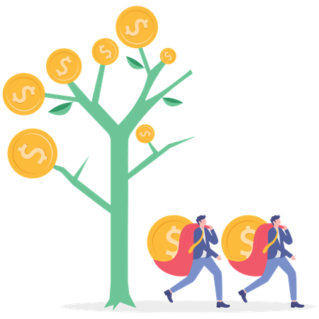 Hombre de negocios trabajando en ganancias de inversión  Ilustración
