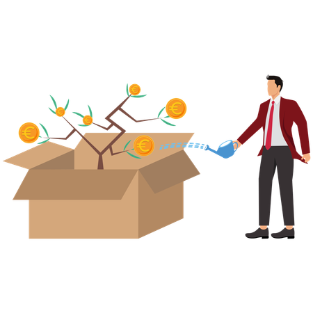 Empresario trabajando en una oportunidad de inversión europea  Ilustración