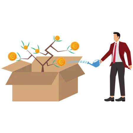 Empresario trabajando en una oportunidad de inversión europea  Ilustración