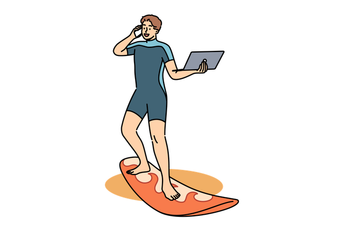 Hombre de negocios trabajando en vacaciones  Ilustración