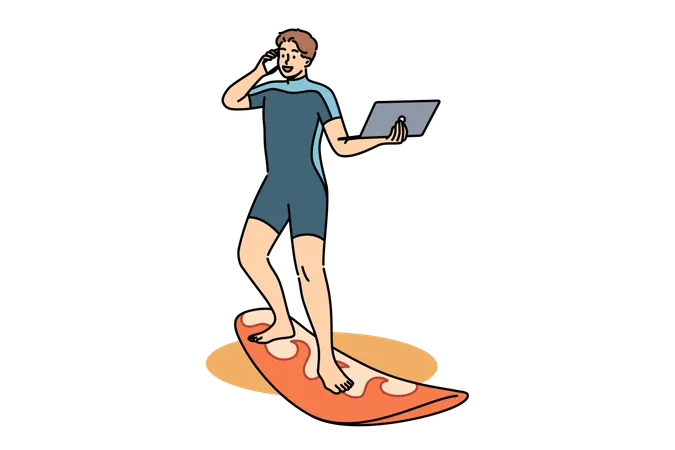 Hombre de negocios trabajando en vacaciones  Ilustración