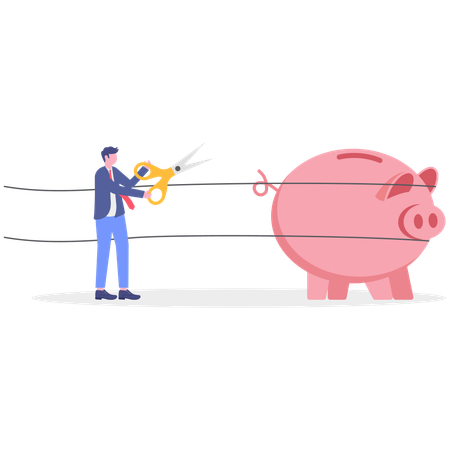 Hombre de negocios trabajando para ahorrar dinero  Ilustración