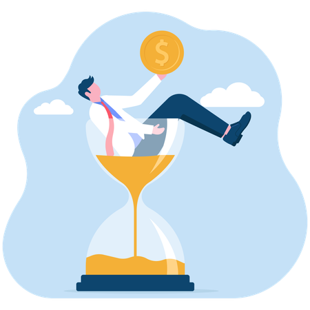 Empresario trabajando para cumplir plazos financieros  Ilustración