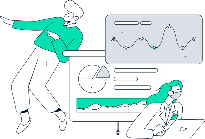 Empresário trabalha com dados do mercado de ações  Ilustração