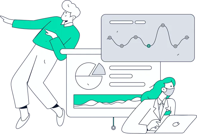 Empresário trabalha com dados do mercado de ações  Ilustração