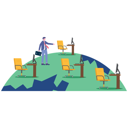 Empresário trabalha em expansão global  Ilustração
