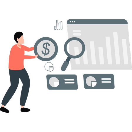 Empresário trabalha em gráficos financeiros de negócios  Ilustração