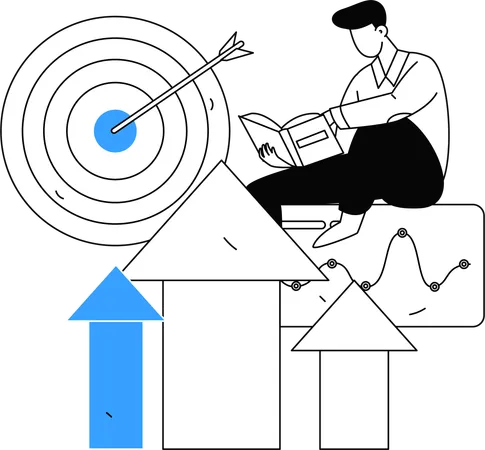 Empresário trabalha em trajetória de crescimento  Ilustração