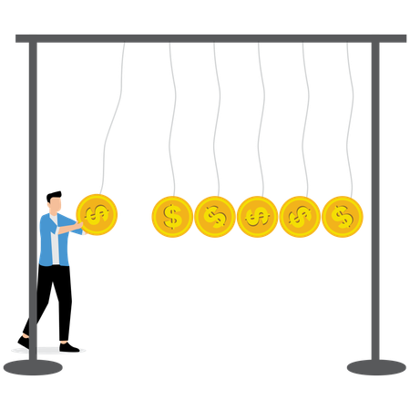 Empresário trabalhando na gestão do dólar  Ilustração